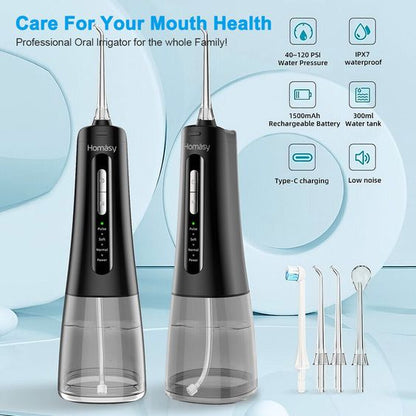 Oral Irrigator 3 Cleaning Modes Waterproof Rechargeable Dental Cleaner 4 Nozzles Clean Gums