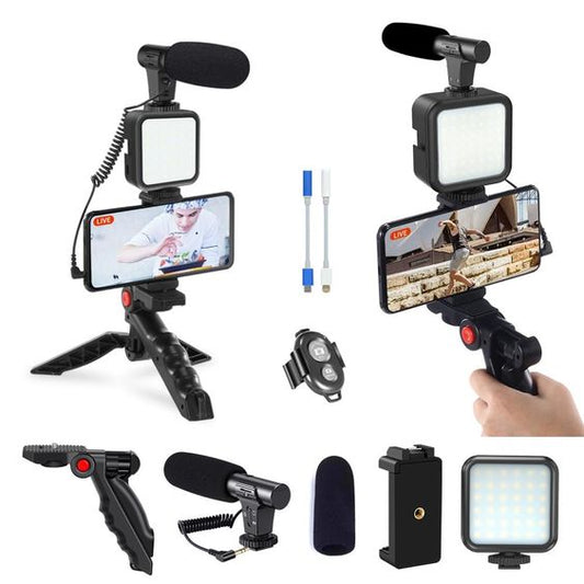 Vlogging Kit With Tripod Phone Holder Mini Microphone LED Fill Light Starter For TikTok Live Stream Video YouTube