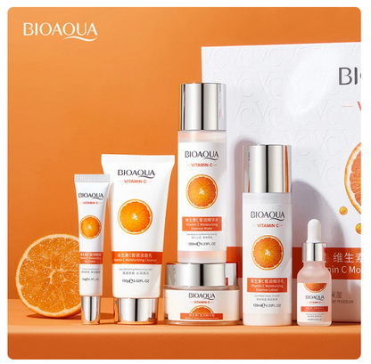 6pcs BIOAQUA Vitamin C Eye Face Cream Serum Facial Cleanser Skin Care Set