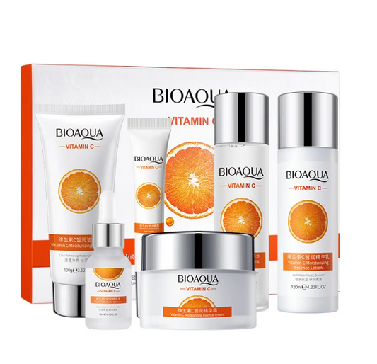 6pcs BIOAQUA Vitamin C Eye Face Cream Serum Facial Cleanser Skin Care Set